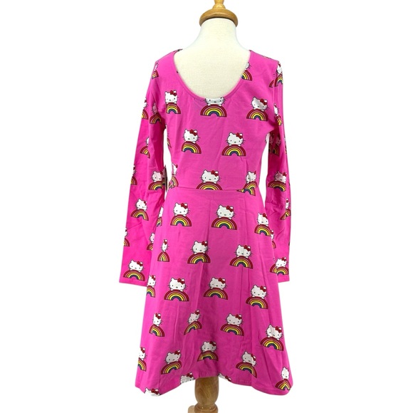 NWT ModCloth Hello Kitty Brought You A Rainbow Hot Pink AOP Long Sleeve Dress - Picture 8 of 12